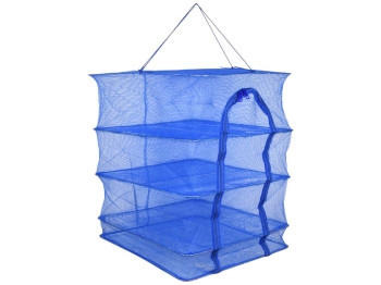 Сетка для сушки рыбы U, 3 яруса, усиленный каркас, металл, полиэстер, 50×50×65см, цвет синий