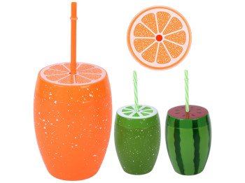 Стакан с крышкой и трубочкой Fruits, пластик, 600мл (цена за 1шт)