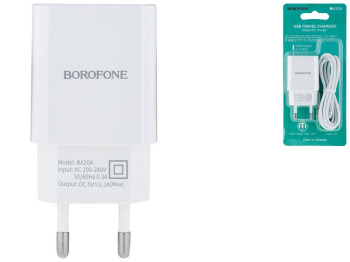 Мережевий Зарядний Пристрій Borofone BA20A Type-C 1USB 2.1A Колір Білий