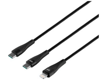 Кабель USB Hoco U102 Super 100W 2 in1 Type-C to Type-C+Lightning Цвет Чёрный