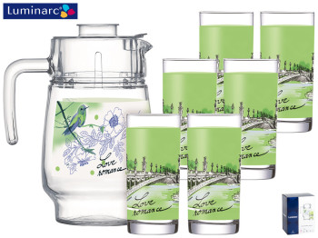 Набор для напитков Luminarc Love Romance Green графин 1,6л и 6 стаканов 270мл (цена за 7пр.) 69606