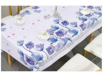 Клеенка Baby Face, на тканевой основе, ПВХ, 1,40×20м, дизайн синие тюльпаны (цена за рулон)