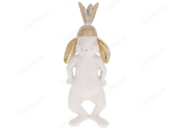 Декоративная статуэтка Кролик в индейской шапке, 29см, цвет – белый с золотом