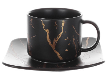 Набор кофейный (чашка с блюдцем) Мраморная роскошь, 250мл, цвет - черный с золотом (2предмета)