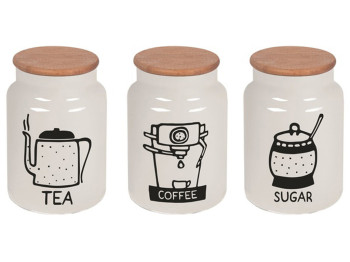 Банка Herevin White - Black Tea - Coffee - Sugar MIX с бамбуковой крышкой, 890мл (1шт) 8690069650685