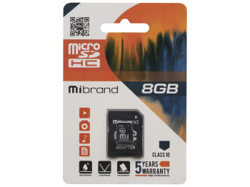 Карта Памяти Mibrand MicroSDHC 8gb 10 Class & Adapter, Чёрный