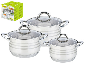 Набор кастрюль Maestro все плиты, 9-слойн. дно, нерж. сталь 2,1-2,9-3,9л (цена за набор 6 предметов)