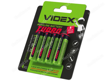 Батарейка алкалінова Videx Turbo, 1,5V, AA, LR6 (ціна за лист 4шт) 4820246482356