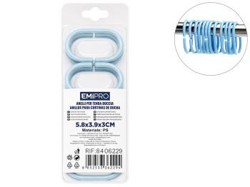 Кільця для шторки EMIPRO, пластикові, 12 шт, 5,8×3,9 см, блакитні