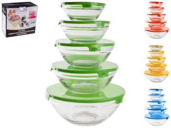 Салатники стеклянные с пластиковой крышкой Stenson (цена за набор 5шт)