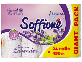Папір туалетний Soffione Toskana Lavender тришаровий, білий (ціна за 24 рулони)