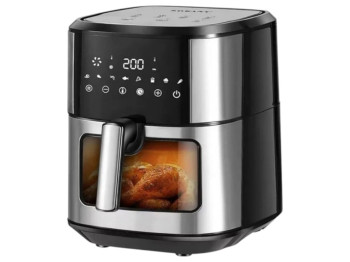 Аерофритюрниця Sokany, 1800Вт, електронне управління, 80-200°C, 60 хв, 8,5 л, колір сталь з чорним