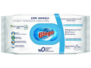 Салфетки влажные Bingo Pratik, универсальные, с белым мылом, уксусом, содой и розмарином, 96шт