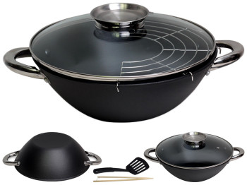 Казан чугунный Kamille Wok с антипригарным мраморным покрытием, 3л