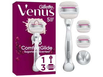 Станок для бритья Venus ComfortGlide Sugarberry, 3 сменных картриджа, пластик, сталь, цвет розовый