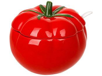 Цукорниця керамічна Tomato з кришкою та ложкою, червона, 600 мл, 13,3×12,7×11,8 см