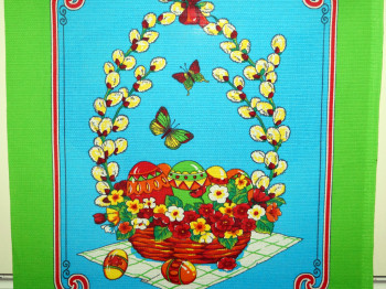 Полотенце кухонное 100% хлопок "Пасха" на салатовом - 1; 50x64см