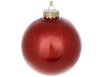 Ялинкова куля 10см, колір - червоний з гліттером всередині
