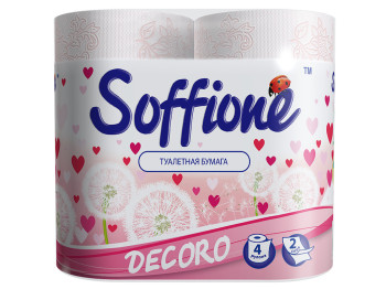 Бумага туалетная Soffione "Decoro" бело-розовая двухслойная (цена за упаковку 4 рулона)