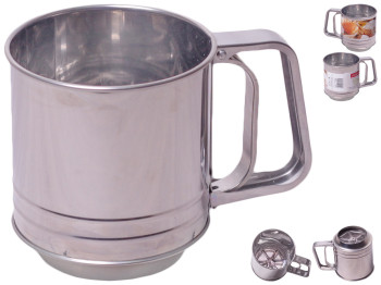 Кружка-сито Kamille для просеивания муки с двойным ситовым дном из нержавеющей стали D10х10,5см