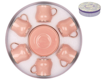 Чайный набор Жасмин, цвет - бледно розовый с золотой каймой, 220мл (цена за набор 12 предметов)