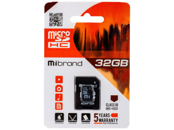 Карта Памяти Mibrand MicroSDHC 32gb UHS-1 10 Class & Adapter Чёрный