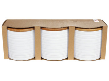 Набір (3шт) керамічних банок з бамбуковими кришками з обємним малюнком Лінії, 430мл, колір - білий