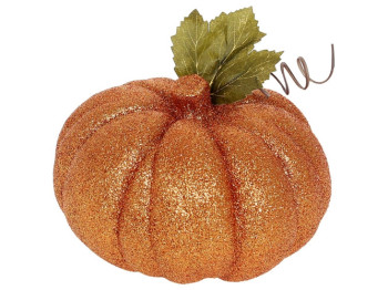 Декор Тыква, 17,5см, цвет - оранжевый глиттер