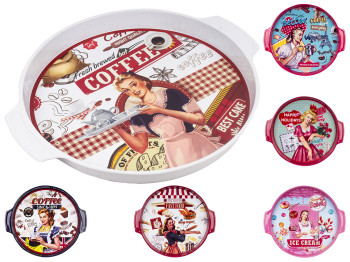 Поднос раздаточный Retro металл. круглый с ручками 36,4х3х32см расцветки ассорти (цена за 1шт)