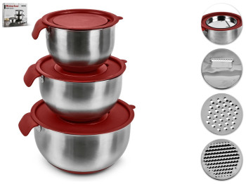 Набор миски с крышками и терками, 18/22/26см (цена за набор 9 предметов)