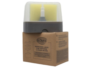 Дозатор миючого засобу Smart Clean із тримачем для губки, пластик, ПВХ, 9×14×11см, колір сірий