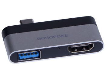Перехідник Borofone DH2 Type-C to HDMI+USB3.0 adapter Колір Сталево-Чорний