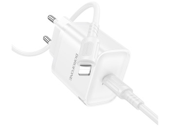 Зарядний пристрій Borofone BA84A, 1USB-C, 30Вт, кабель Type-C to Lightning, колір білий