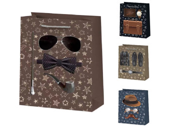 Пакет подарочный бумажный M Men's style 3D, 26x32x10см