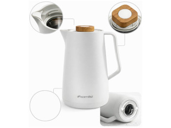 Термос Kamille Conference, стеклянная вакуумная колба, пластик, 1500мл, цвет белый