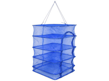 Сетка для сушки рыбы U, 4 яруса, усиленный каркас, металл, полиэстер, 40×40×65см, цвет синий