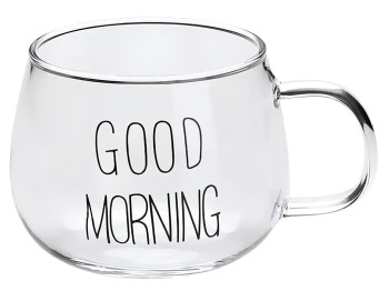 Чашка прозрачная с надписью Good morning, 380мл