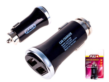 Зарядное устройство, автомобильное PULSO C-2411BK (2 USB) 12/24В, 5В, 2,4А