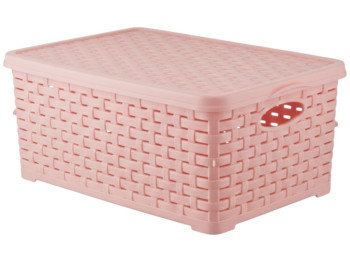 Корзина Basket Rotang, с крышкой, пластик, 7л, 28×19×12,5см, цвет розовый