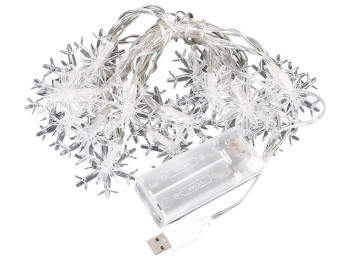 Гирлянда светодиодная Snowflakes, разноцветная, 3м, 20led, 2AA+USB