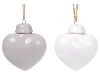 Декор на елку Сердце, 6,5см, 2 цвета микс - белый, серый (цена за 1шт)