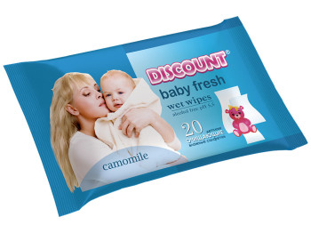 Вологі серветки дитячі Discount "З екстрактом ромашки" BigSize 20шт