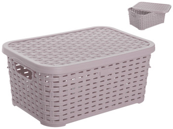 Корзина с крышкой Plastart Ротанг пудра 5л 28,5х20х12,5см
