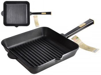 Сковорода-гриль чугунная квадратная Brizoll Optima-Black съемная ручка 53х30х6см О282850Г-Р1