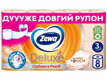 Папір туалетний Zewa Deluxe Персик, 150 листів, 3 шари, целюлоза, аромат персика, 8 рулонів
