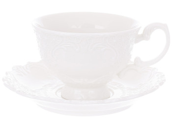 Набор фарфоровый, чашка с блюдцем Ажур, 250мл, цвет - белый (2предмета)