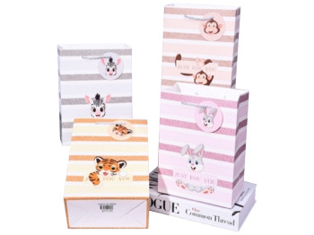 Пакет подарочный бумажный S Baby animals, 18х23х10см