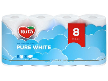 Папір туалетний Ruta Pure White, 3х шаровий, 8 рулонів, білий
