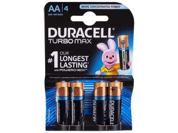 Батарейка алкалиновая Duracell Turbo Max, 1.5V, AA, LR6 (цена за блистер 4шт)