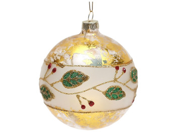 Ялинкова куля з глітерним візерунком, 8см, колір - прозоре скло із золотою фольгою